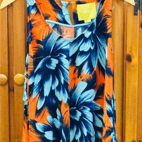 Anthropologie Tops - Anthropologie Bright Orange and Bold Blue High Low Flowing Dress